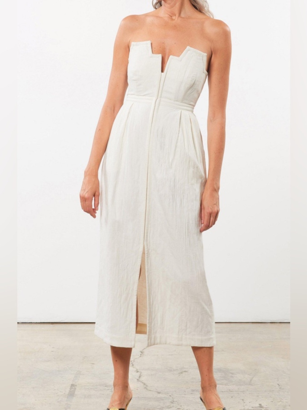 Mara Hoffman Aurelia Strapless Ivory Midi Dress Organic Linen Cotton Sz 6